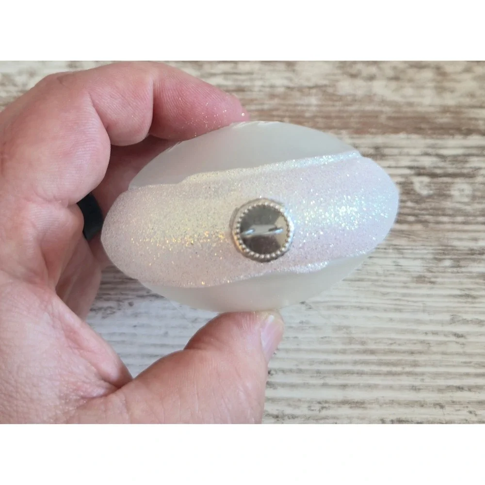 Hand Painted Glass Christmas Ornament Oval Snowy Village Merry Christmas White